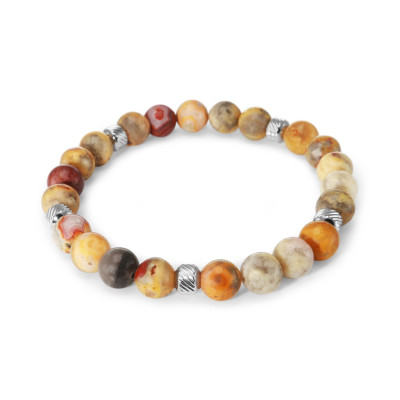 Bracelet Homme Agate Crazy Lace 8mm et billes striées en acier