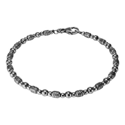 Bracelet Homme Argent Rhodié Cylindre et boules