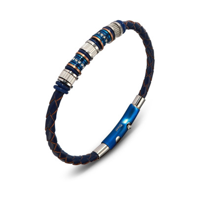 Bracelet homme Bleu Acier et Oxydes de zirconium 7mm x 21cm
