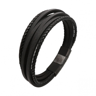 Bracelet Homme Multi-rangs Noir 22mm x 21-23cm