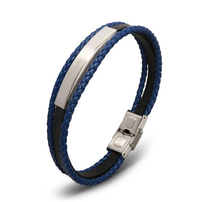 Bracelet Homme Noir et Bleu Acier 13mm x 21cm