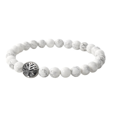Bracelet Howlite 8mm et Arbre de vie en Acier