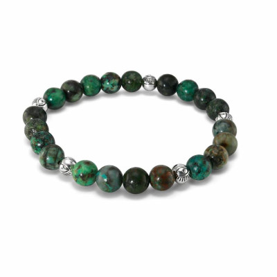 Bracelet Jaspe Africain 8mm et Motif Oeil Porte Bonheur en métal