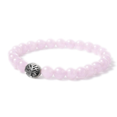 Bracelet Kunzite 8mm et Arbre de vie en Acier