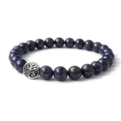 Bracelet Lapis Lazuli 8mm et Arbre de vie en Acier