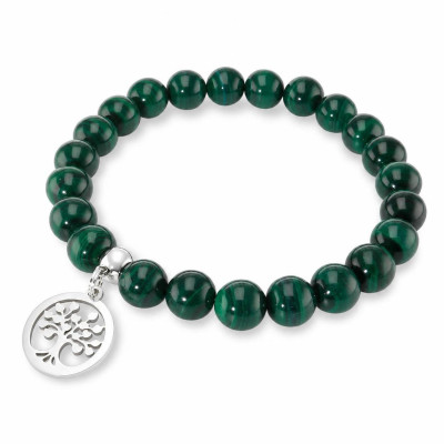 Bracelet Malachite 8mm et Breloque Arbre de Vie en acier