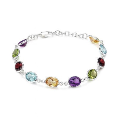 Bracelet Multicolore Argent et Pierres fines ovales
