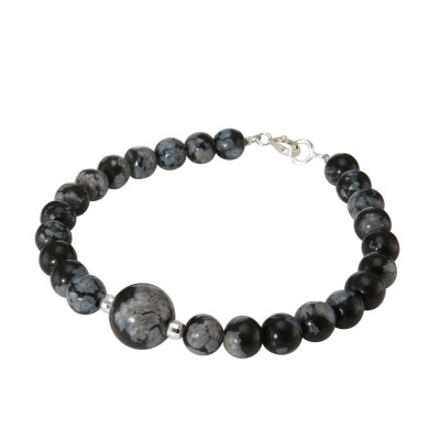 Bracelet Obsidienne  6-10mm et Argent