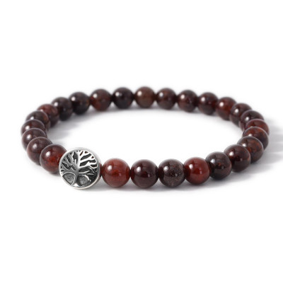 Bracelet Oeil de taureau 8mm et Arbre de vie en Acier