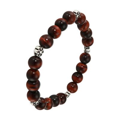 Bracelet Oeil de Taureau 8mm et Motif Fleur en métal