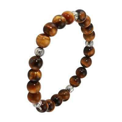 Bracelet Oeil de tigre 8mm et Oeil porte bonheur en métal