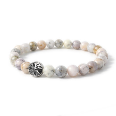 Bracelet Opale 8mm et Arbre de vie en Acier