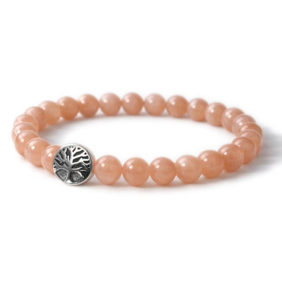 Bracelet Pierre de soleil 8mm et Arbre de vie en Acier