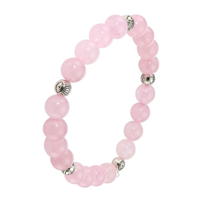 Bracelet Quartz Rose 8mm et Oeil porte bonheur en métal