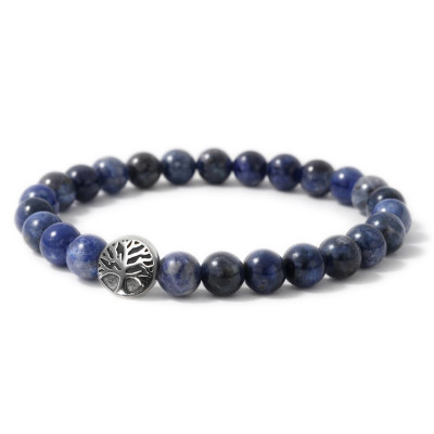 Bracelet Sodalite 8mm et Arbre de vie en Acier