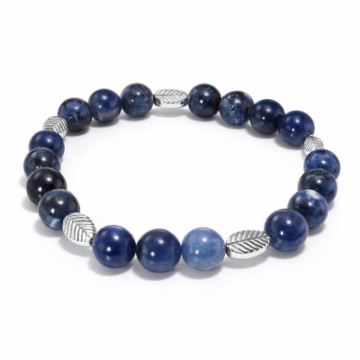 Bracelet Sodalite 8mm et Feuille en métal