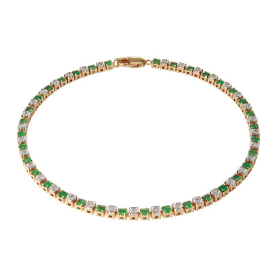 Bracelet Tennis Or Jaune 750 Emeraude et Diamant