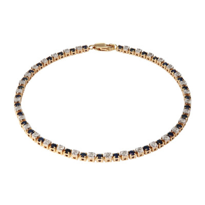 Bracelet Tennis Or Jaune 750 Saphir et Diamant