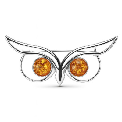 Broche Argent Chouette Ambre 