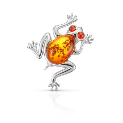 Broche Argent Grenouille  Ambre