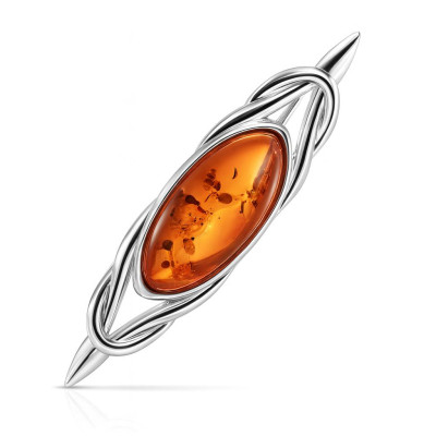 Broche Argent Motif Celtique et  Ambre