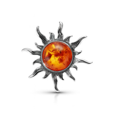 Broche Argent Soleil Ambre