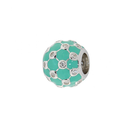 Charm Argent 925 rhodié Boule pavée d'oxydes et Email Turquoise