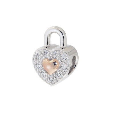 Charm en Argent 925 rhodié Cadena coeur rose et oxydes