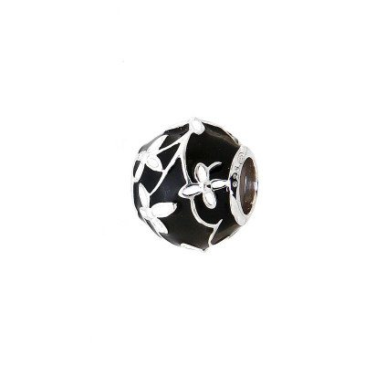 Charm Fleurs en Argent 925 et Email noir et blanc