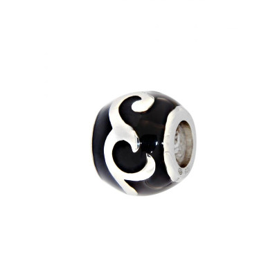 Charm Motif Ethnique en Argent 925 et Email Noir