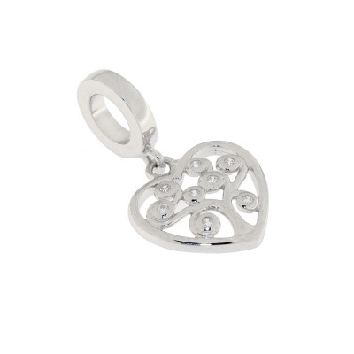 Charm Pendentif Coeur et Arbre de vie en Argent 925 rhodié et Oxydes