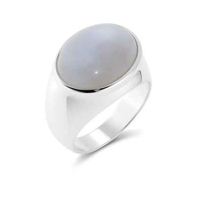 Chevalière Argent Calcédoine Ovale 16x12mm
