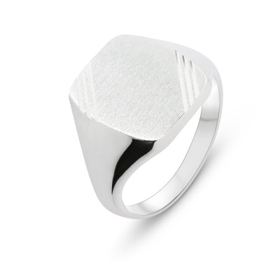 Chevalière Argent Rectangulaire Diamantée