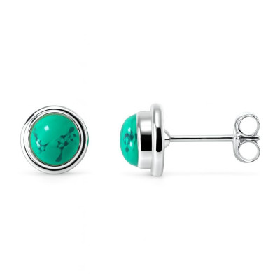 Clous d'oreilles Turquoise Reconstituée  Cabochon 8mm en Argent