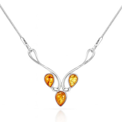 Collier Argent 925 Ambre Navette