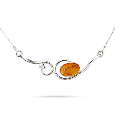 Collier Argent 925 Ambre Ovale