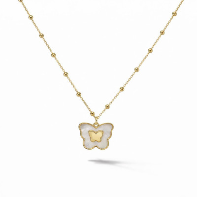 Collier Argent 925 doré Papillon avec nacre