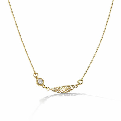 Collier Argent 925 doré Plume et Oxyde de zirconium