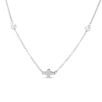 Collier Argent 925 motif floral et perles d'imitation