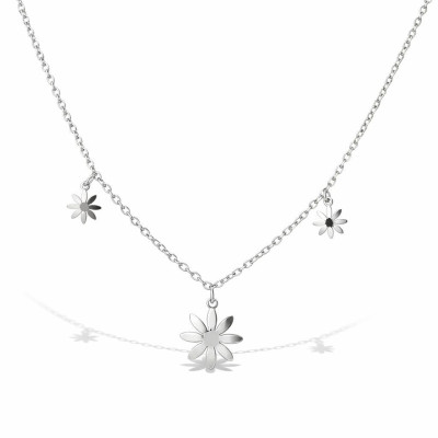 Collier Argent 925 rhodié 3 fleurs