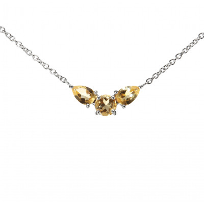 Collier Argent 925 Rhodié Citrine Ronde et Poires