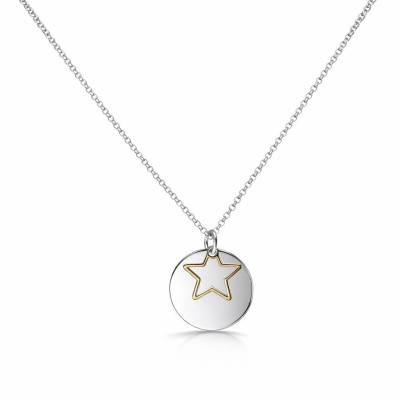 Collier Argent 925 rhodié Disque et étoile dorée