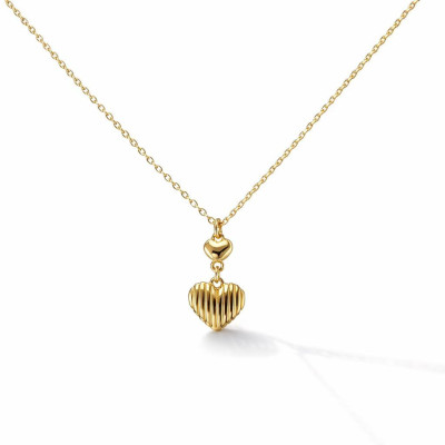 Collier Argent 925 rhodié double cœur