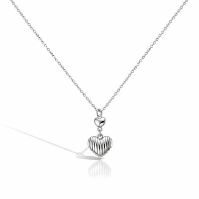 Collier Argent 925 rhodié double cœur