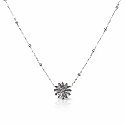 Collier Argent 925 rhodié Fleur avec oxyde de zirconium