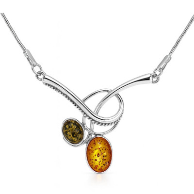 Collier Argent  Ambre Multicolore