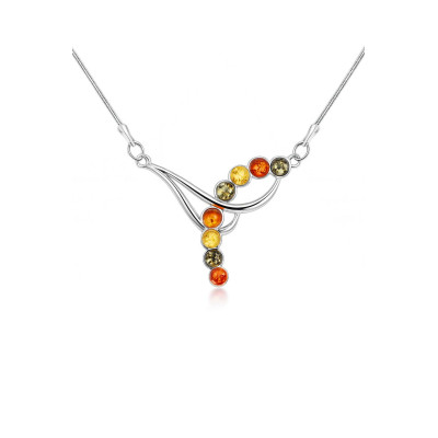 Collier Argent  Ambre Multicolore