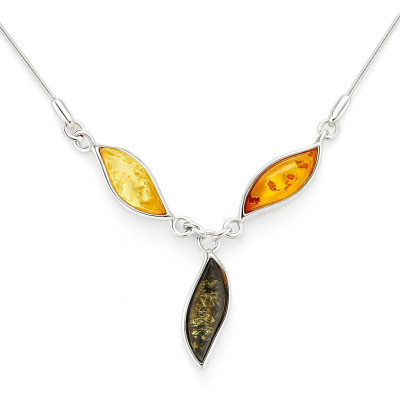 Collier Argent  Ambre Multicolore