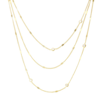 Collier Argent Doré 3 rangs avec Oxydes de zirconium