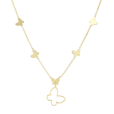 Collier Argent Doré Papillon en nacre